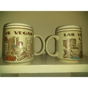 Vtg Las Vegas Casino Souvenir Coffee Mugs Set of 2 Caesars Palace Sands Dunes